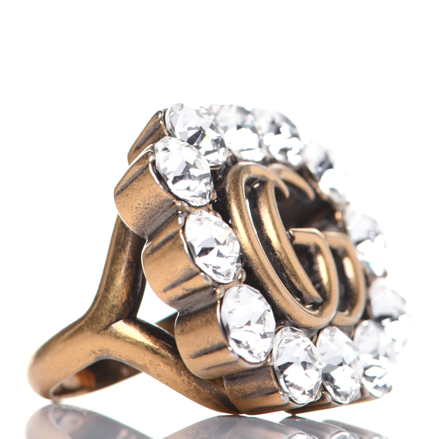 Gucci Metal Crystal Marmont Ring M Aged Gold 5 of 6