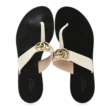 Gucci Calfskin GG Marmont Thong Sandals 38 Mystic White 2 of 7