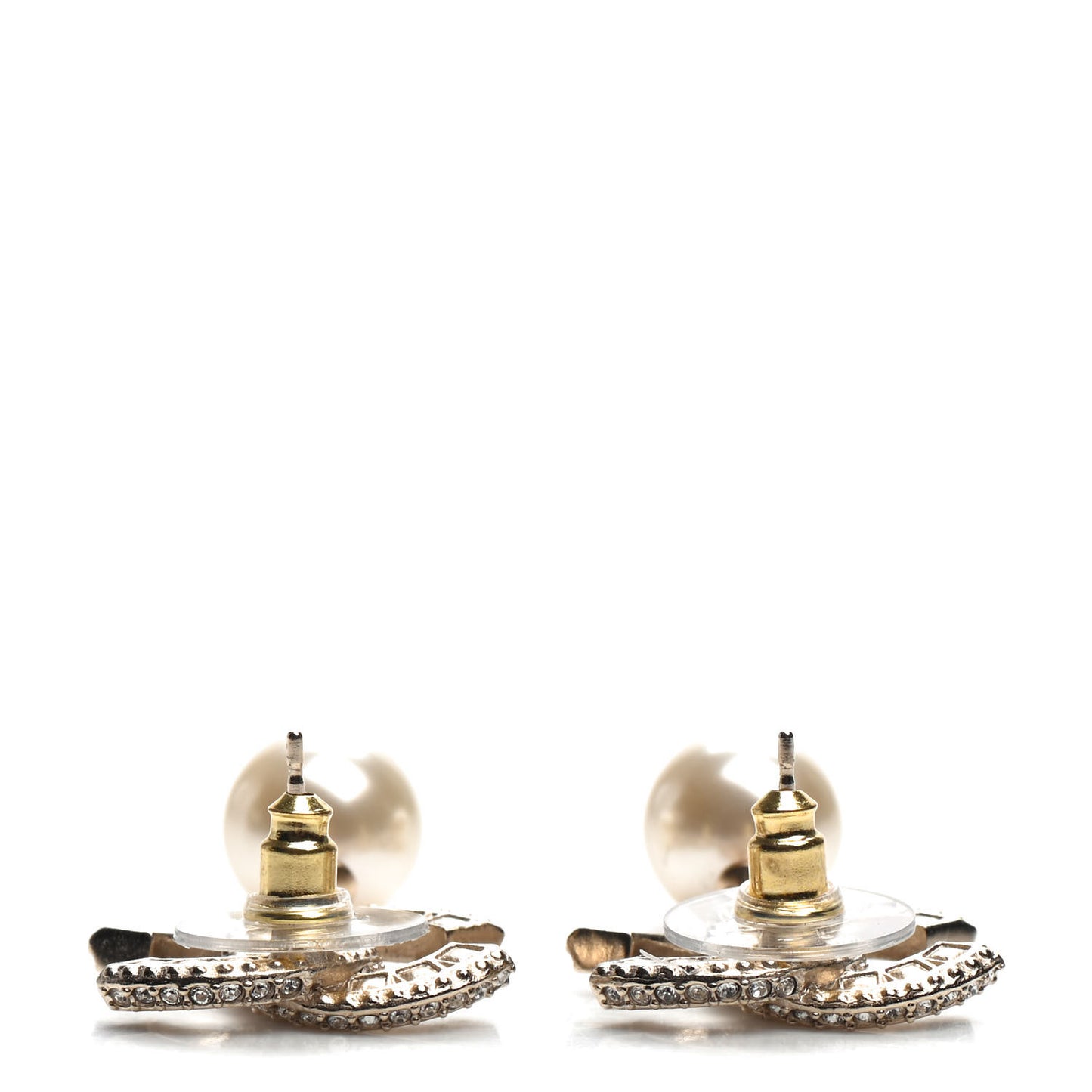 Crystal Pearl CC Drop Earrings Gold