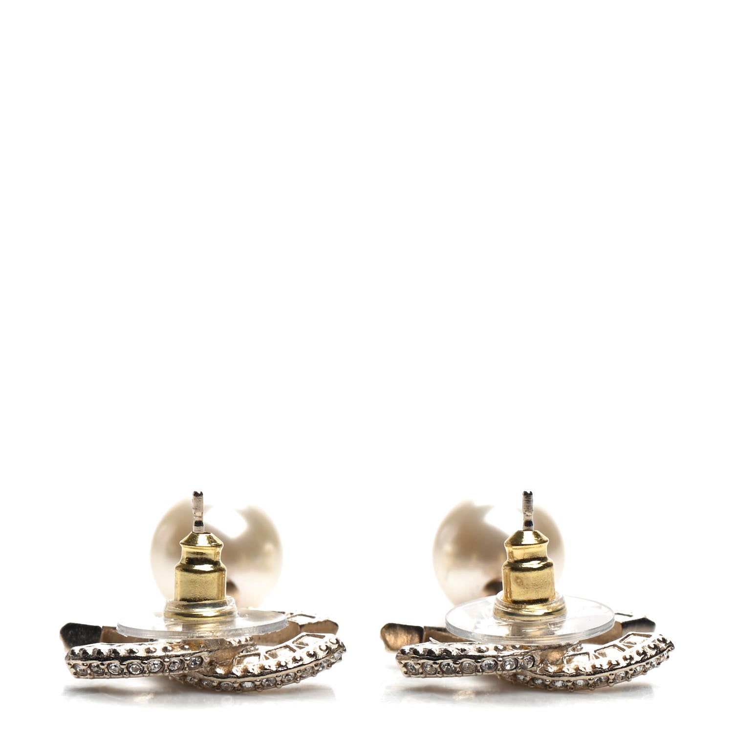 Chanel Crystal Pearl CC Drop Earrings Gold 3 of 5