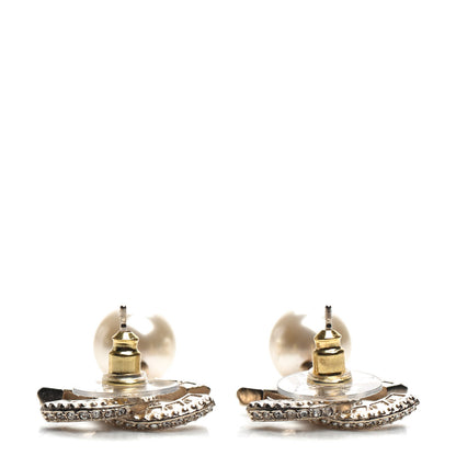 Chanel Crystal Pearl CC Drop Earrings Gold 3 of 5