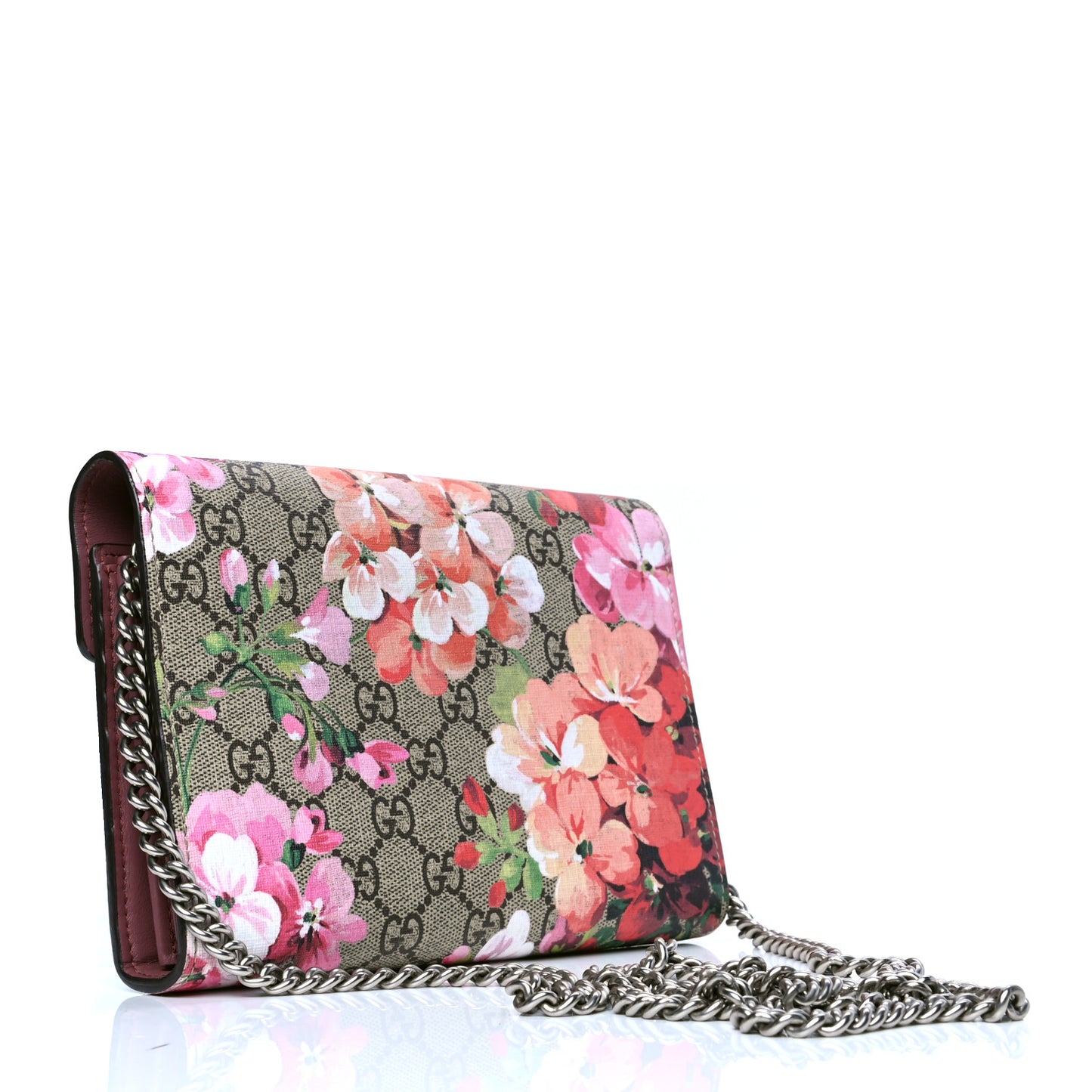 GG Supreme Monogram Blooms Mini Dionysus Chain Wallet Beige Multicolor Dry Rose