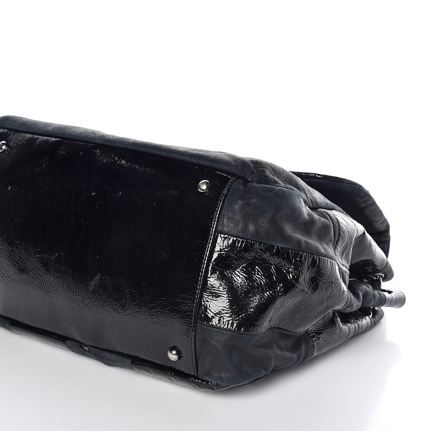 Lambskin Patent Calfskin Brooklyn Patchwork Flap Black