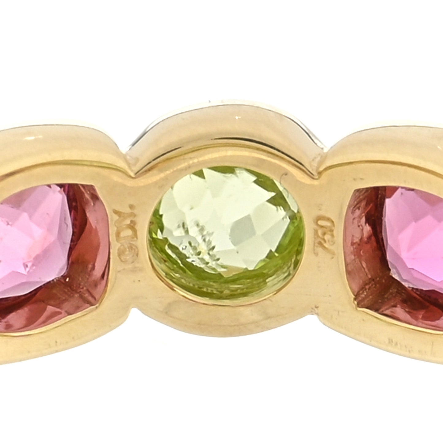 18K Yellow Gold Peridot Pink Tourmaline Chiclet Eternity Band Ring 53 6.5