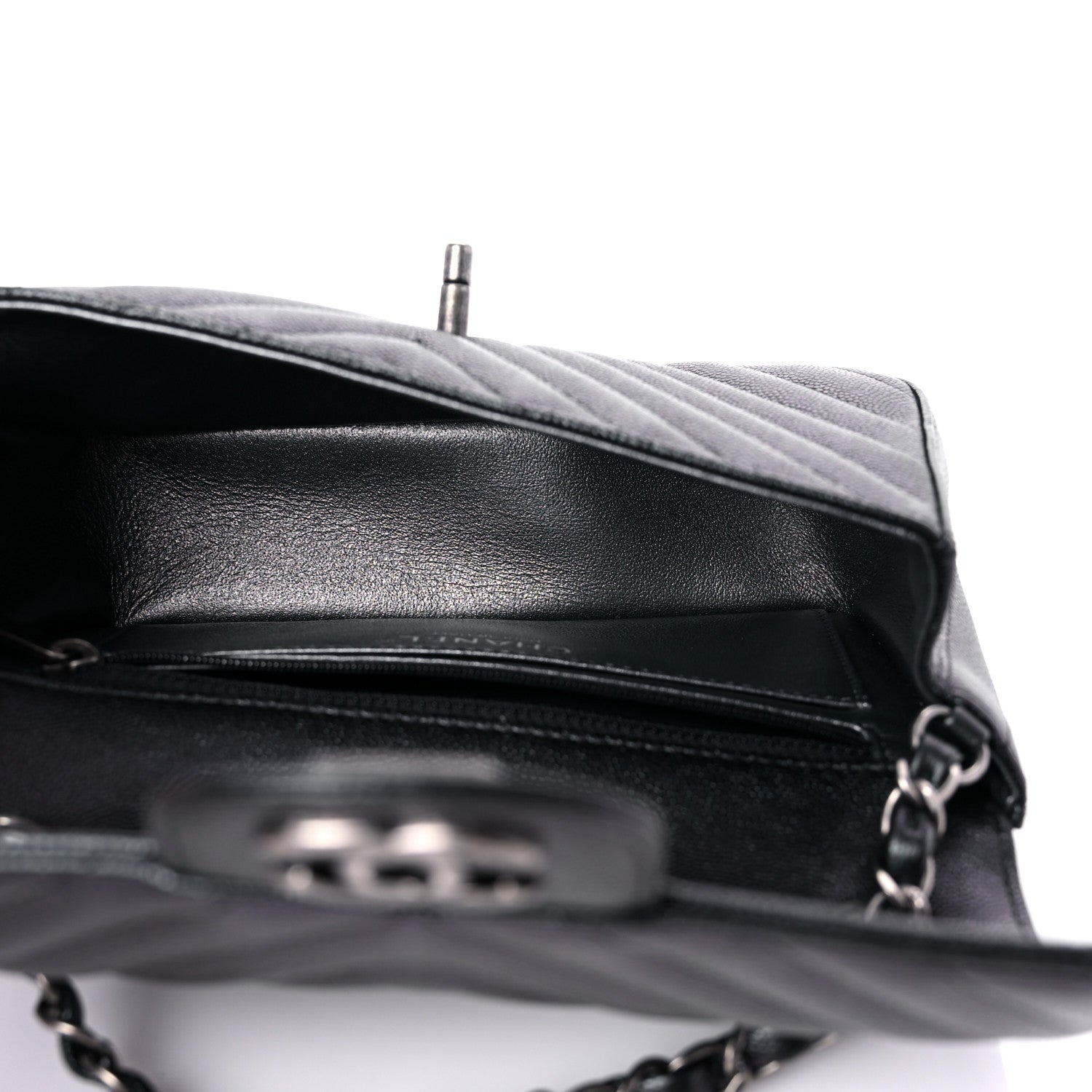 Chanel Metallic Caviar Chevron Quilted Mini Rectangular Flap Black 5 of 10