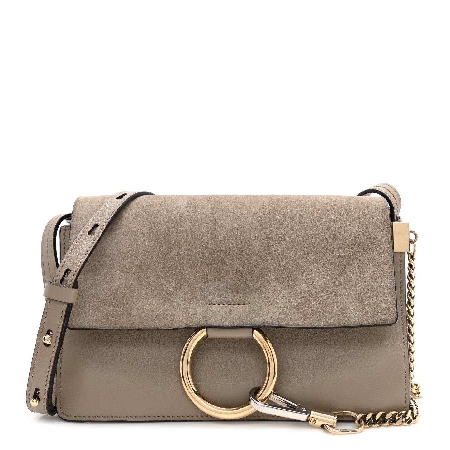 Suede Calfskin Small Faye Shoulder Bag Motty Grey
