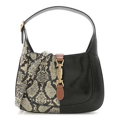 Gucci Snakeskin Small Jackie 1961 Hobo Black Beige 1 of 10