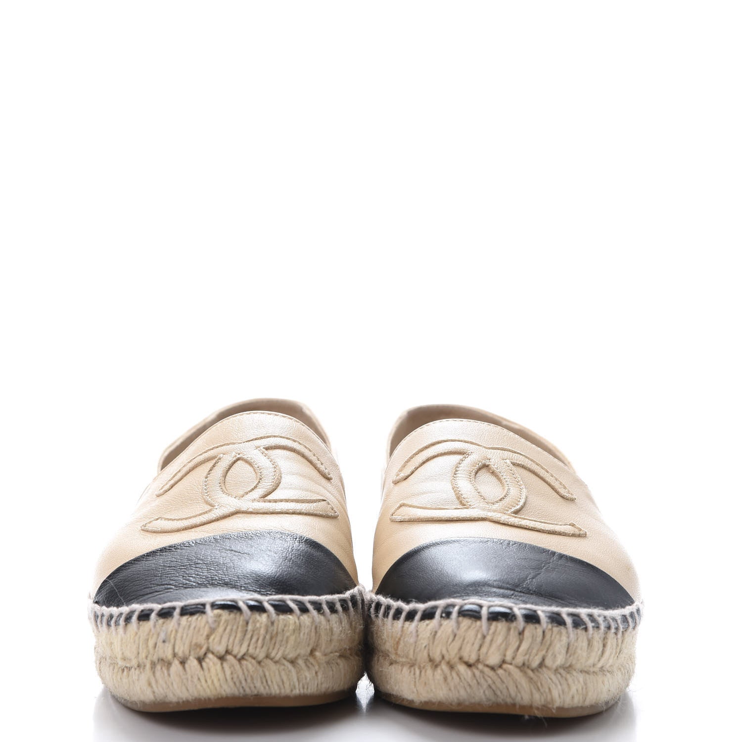 Chanel Lambskin CC Espadrilles 37 Beige Black 3 of 12