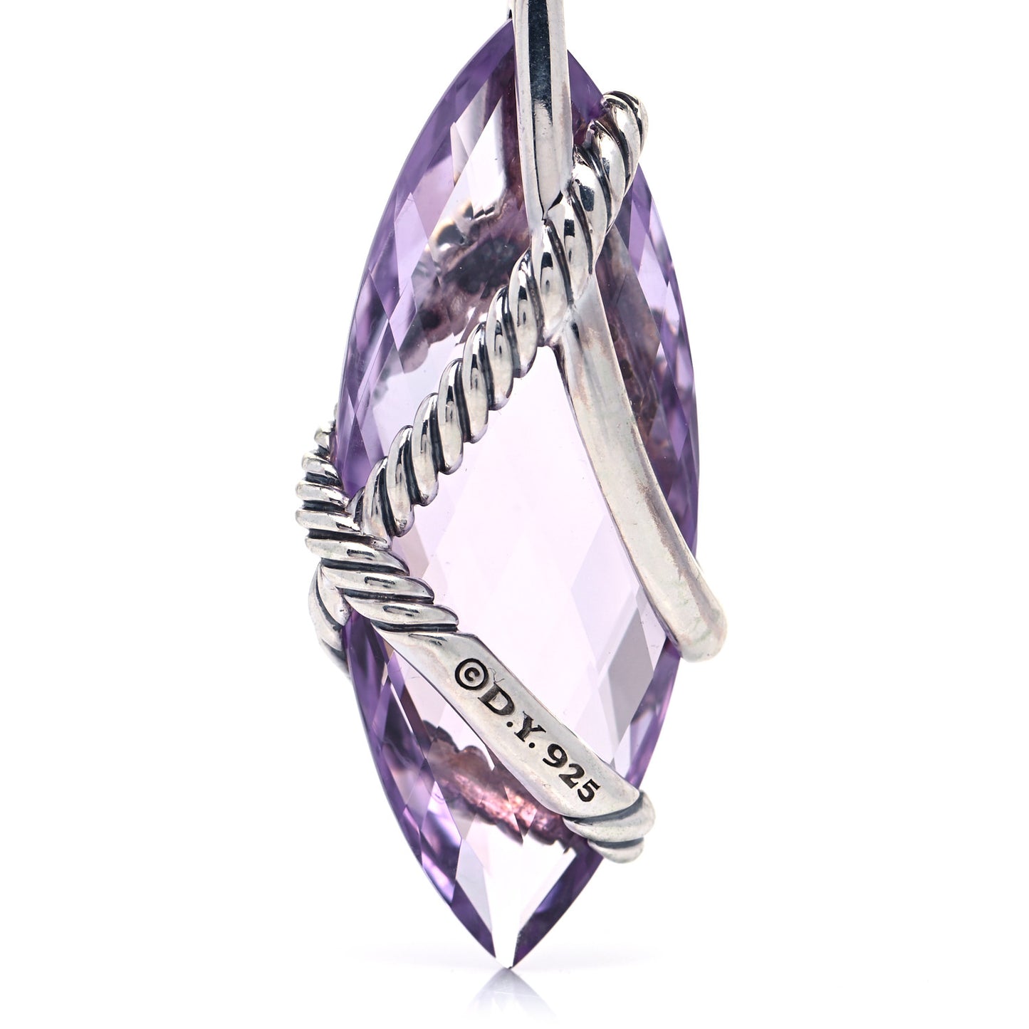 Sterling Silver Diamond Amethyst Cable Wrap Pendant