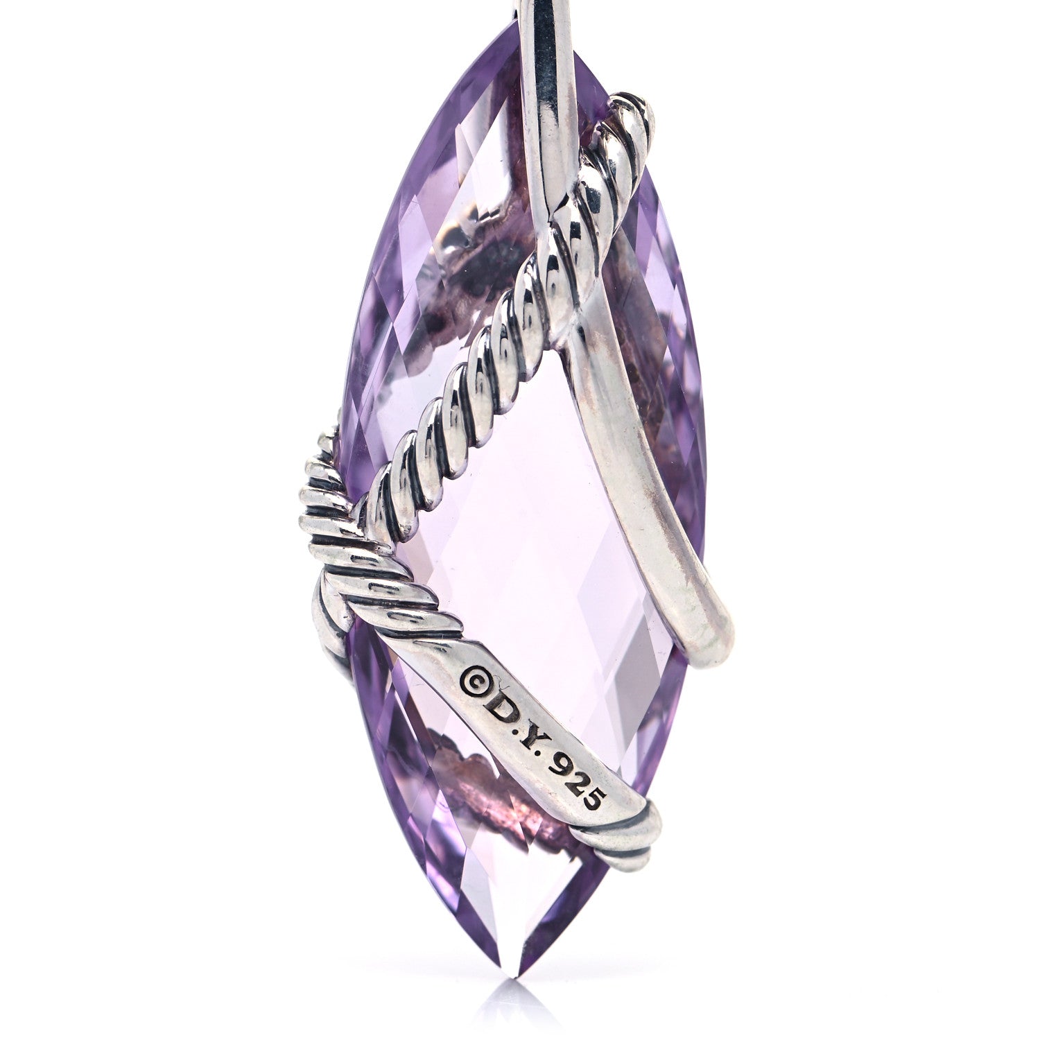 David Yurman Sterling Silver Diamond Amethyst Cable Wrap Pendant 4 of 5