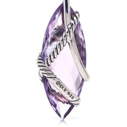 David Yurman Sterling Silver Diamond Amethyst Cable Wrap Pendant 4 of 5