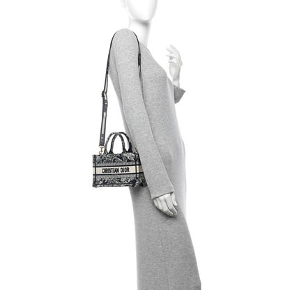 Christian Dior Canvas Embroidered Toile De Jouy Reverse Mini Book Tote With Strap Blue Multicolor 2 of 12