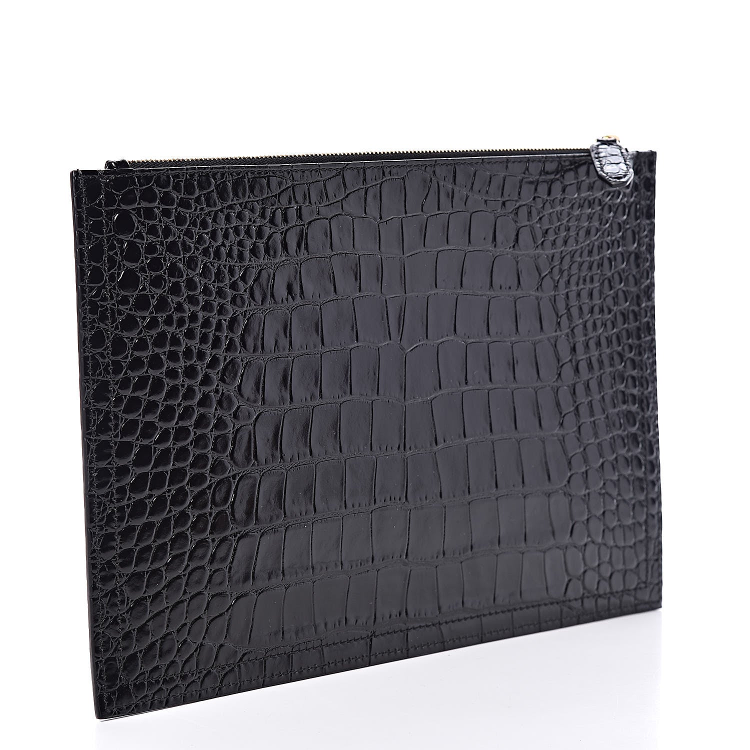 Givenchy Calfskin Crocodile Embossed Medium Zip Pouch Black 3 of 10