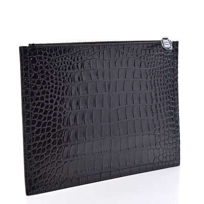 Givenchy Calfskin Crocodile Embossed Medium Zip Pouch Black 3 of 10