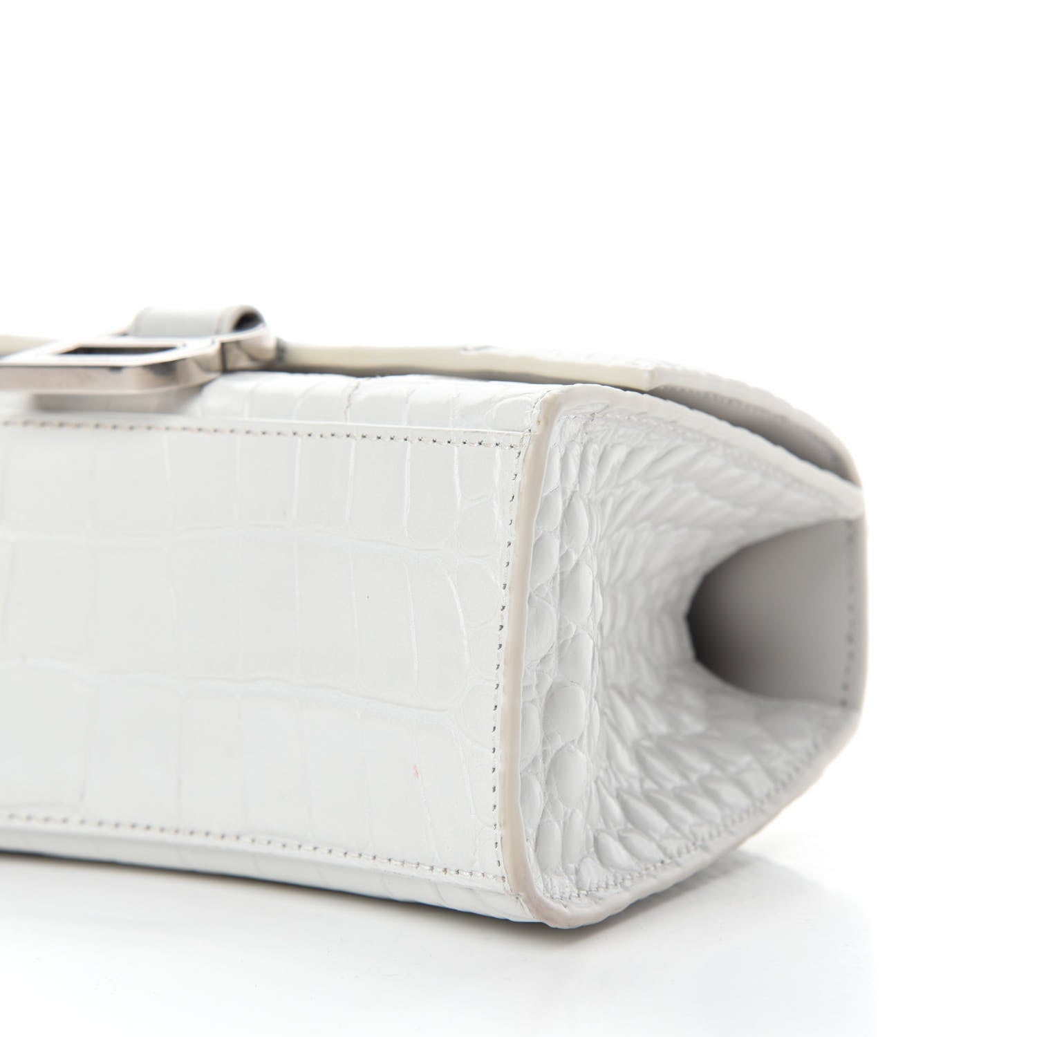 Balenciaga Shiny Calfskin Crocodile Embossed Hourglass Top Handle Bag XS White 7 of 11