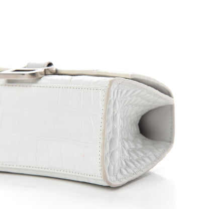 Balenciaga Shiny Calfskin Crocodile Embossed Hourglass Top Handle Bag XS White 7 of 11