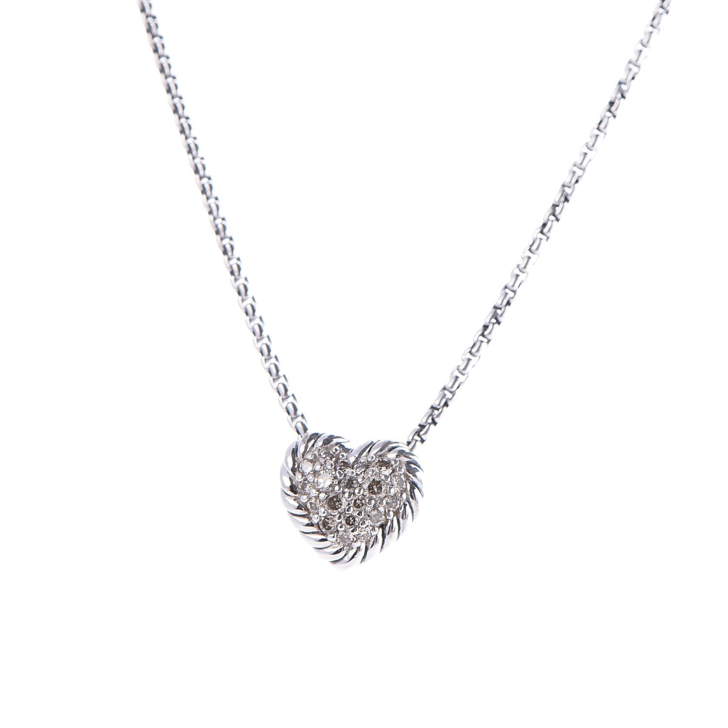 David Yurman Sterling Silver Diamond Petite Pave Heart Necklace 4 of 7
