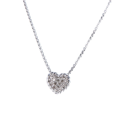 David Yurman Sterling Silver Diamond Petite Pave Heart Necklace 4 of 7
