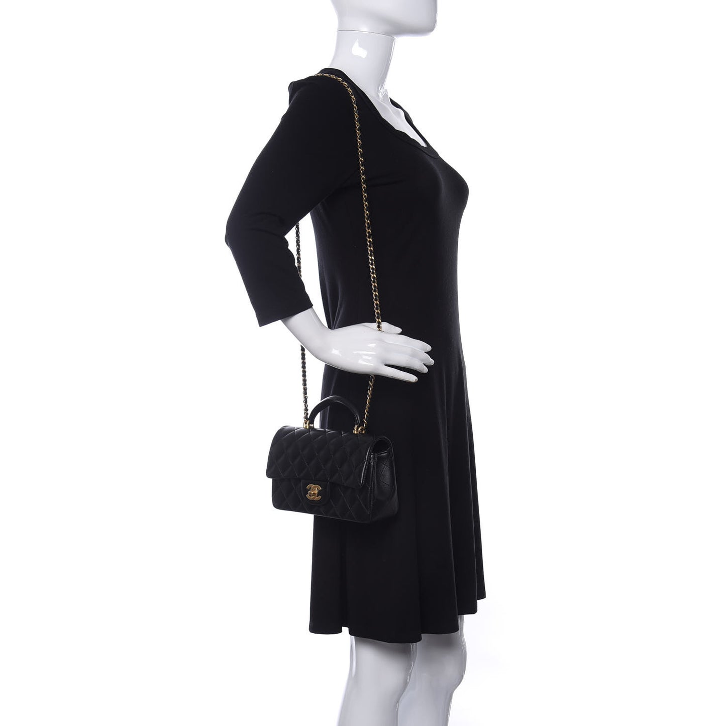 Lambskin Quilted Mini Top Handle Rectangular Flap Black