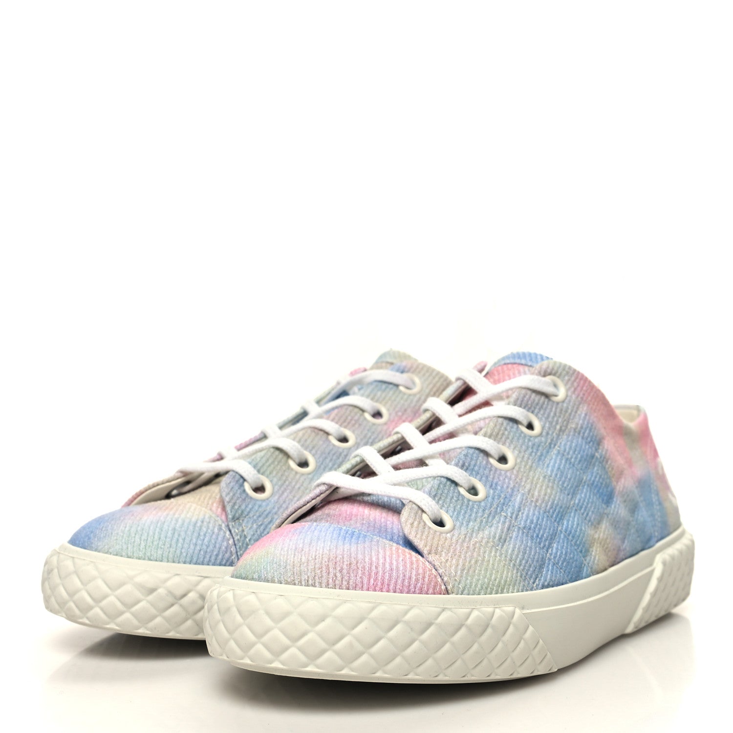 Chanel Printed Fabric Quilted Sneakers 39.5 Green Pink Blue 3 of 8