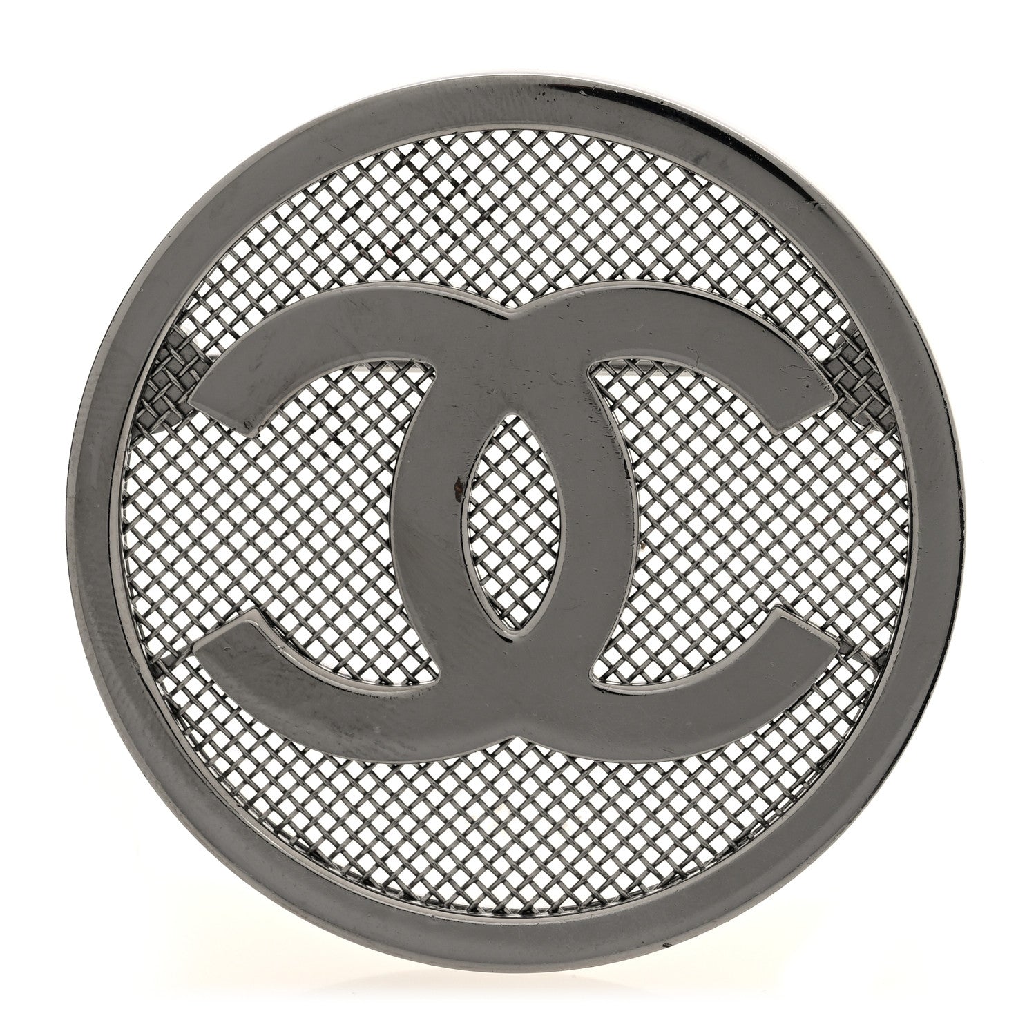 Chanel Mesh Circle CC Brooch Silver 1 of 4
