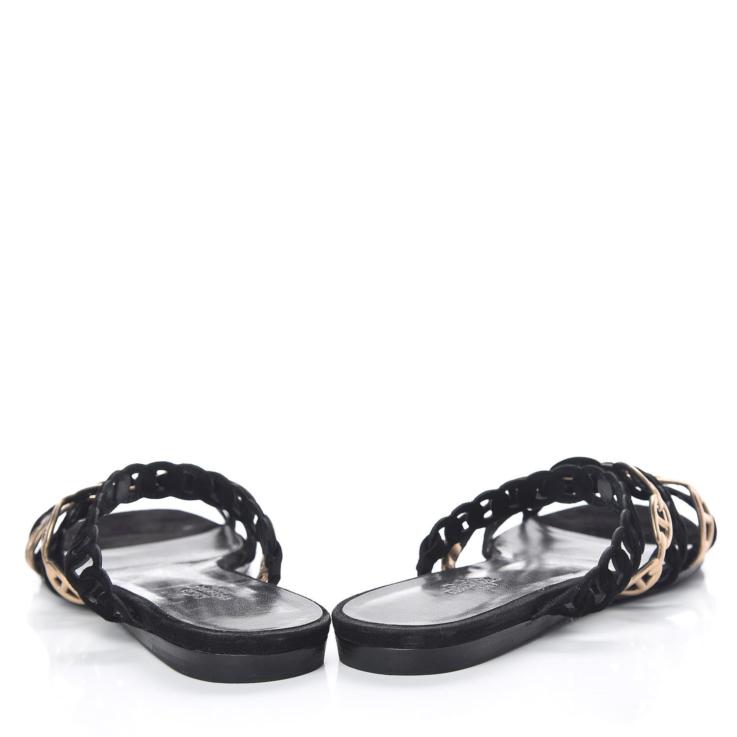 Hermes Metallic Nappa Suede Chaine d'Ancre Nude Sandals 38 Black Aged Gold 5 of 8
