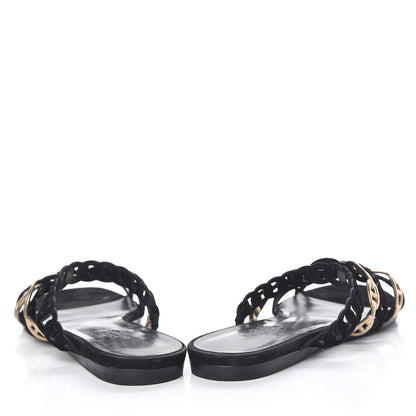 Hermes Metallic Nappa Suede Chaine d'Ancre Nude Sandals 38 Black Aged Gold 5 of 8