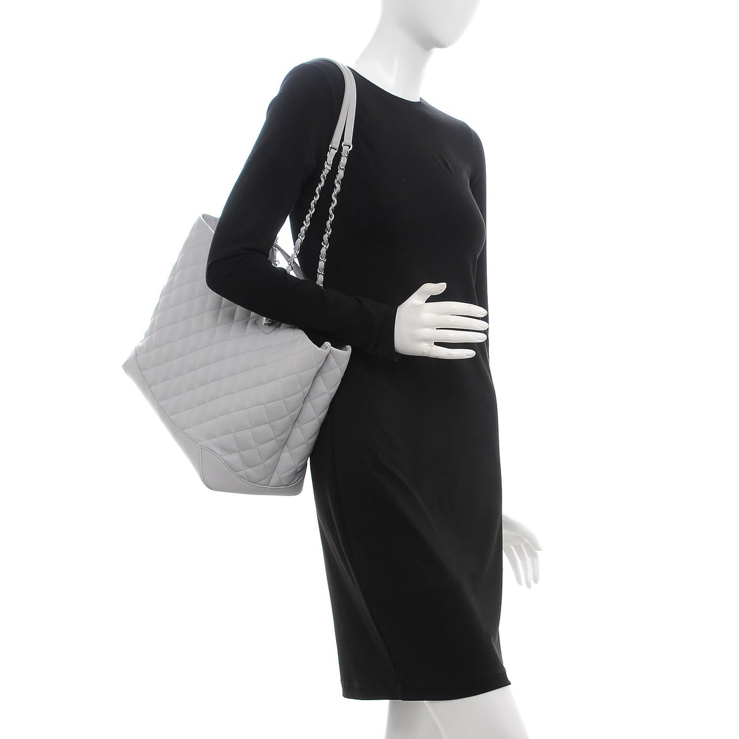 Calfskin Quilted Large Easy Shopping Tote Grey