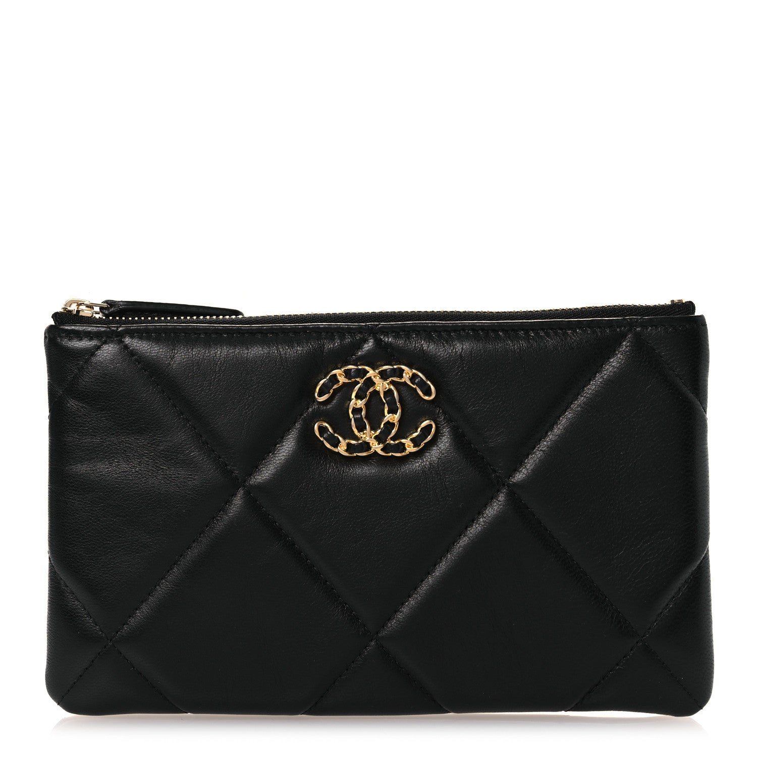 Chanel Shiny Goatskin Quilted Small Chanel 19 Pouch Black 1 of 8