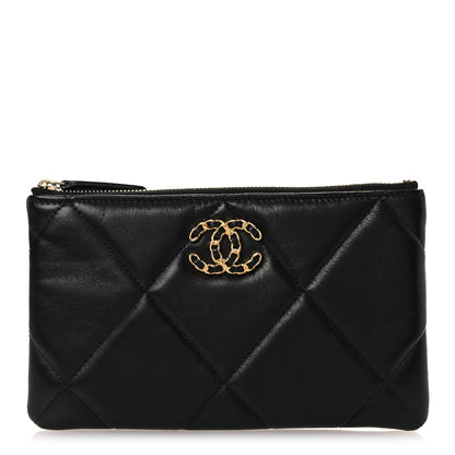 Chanel Shiny Goatskin Quilted Small Chanel 19 Pouch Black 1 of 8