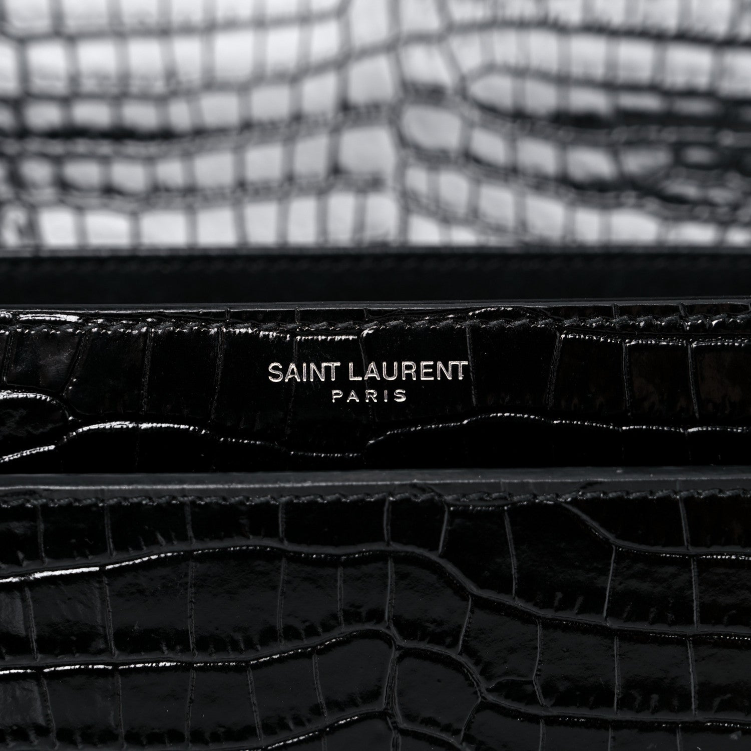 Saint Laurent Calfskin Crocodile Embossed Medium Monogram Sunset Black 6 of 14