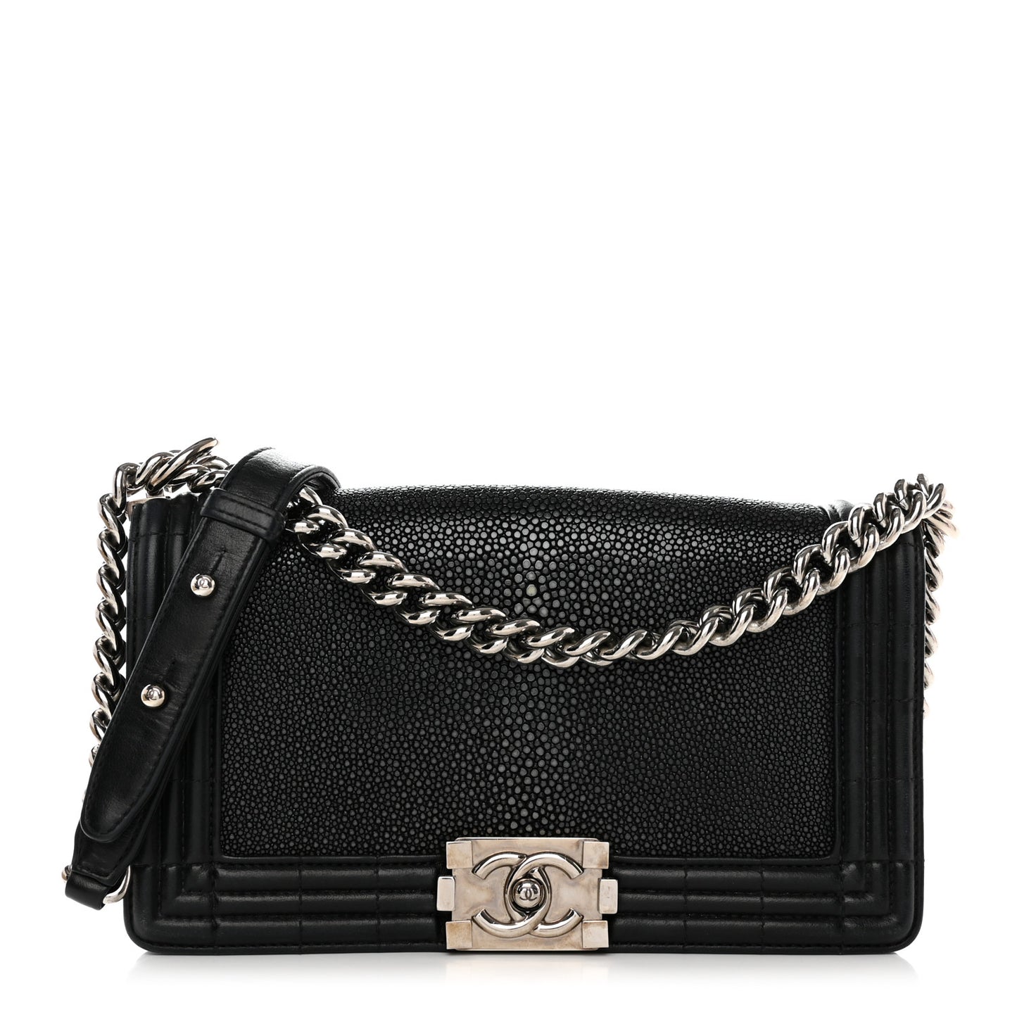 Galuchat Stingray Medium Boy Flap Black