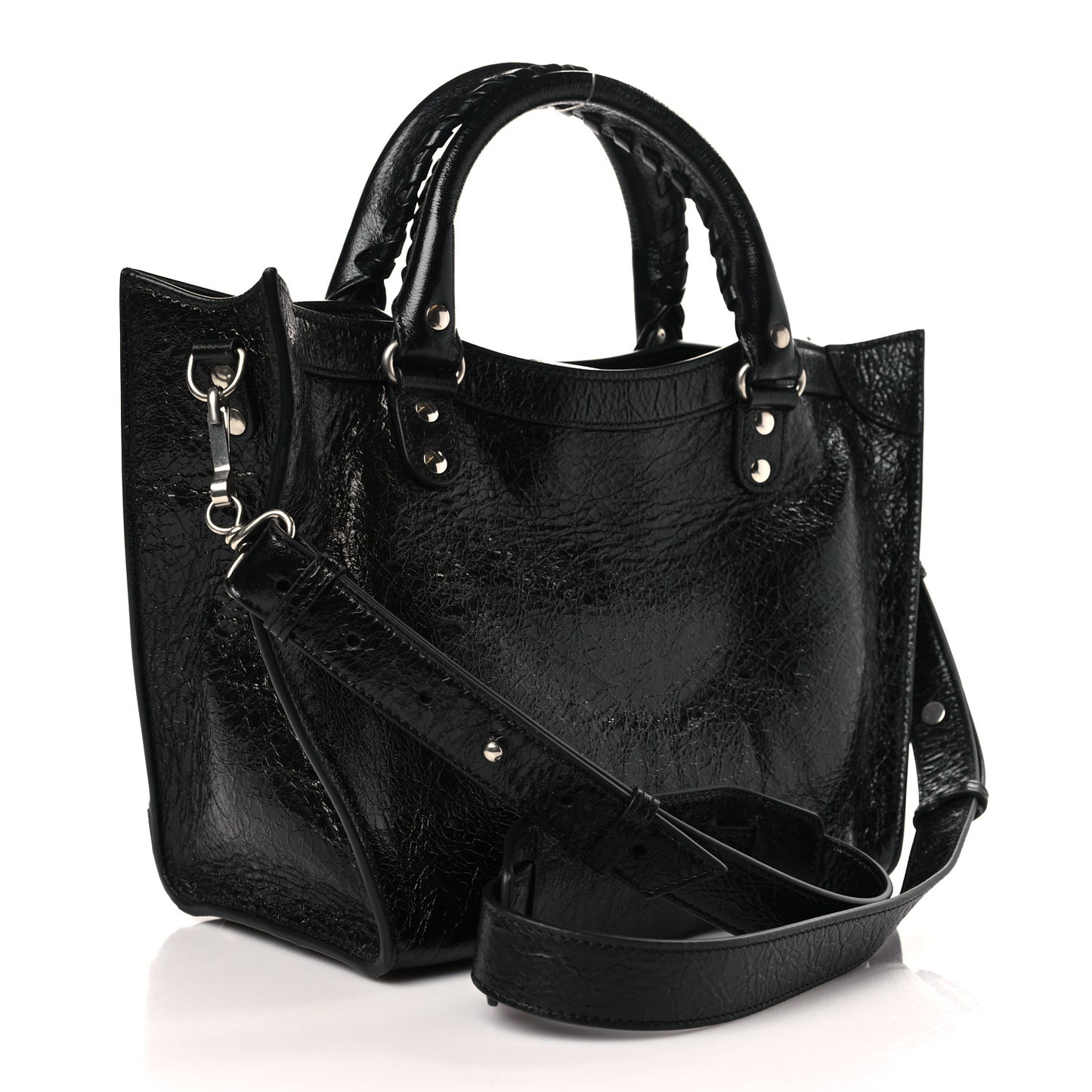Agneau Arena Neo Classic Silver Hardware Medium Upside Down Tote Black