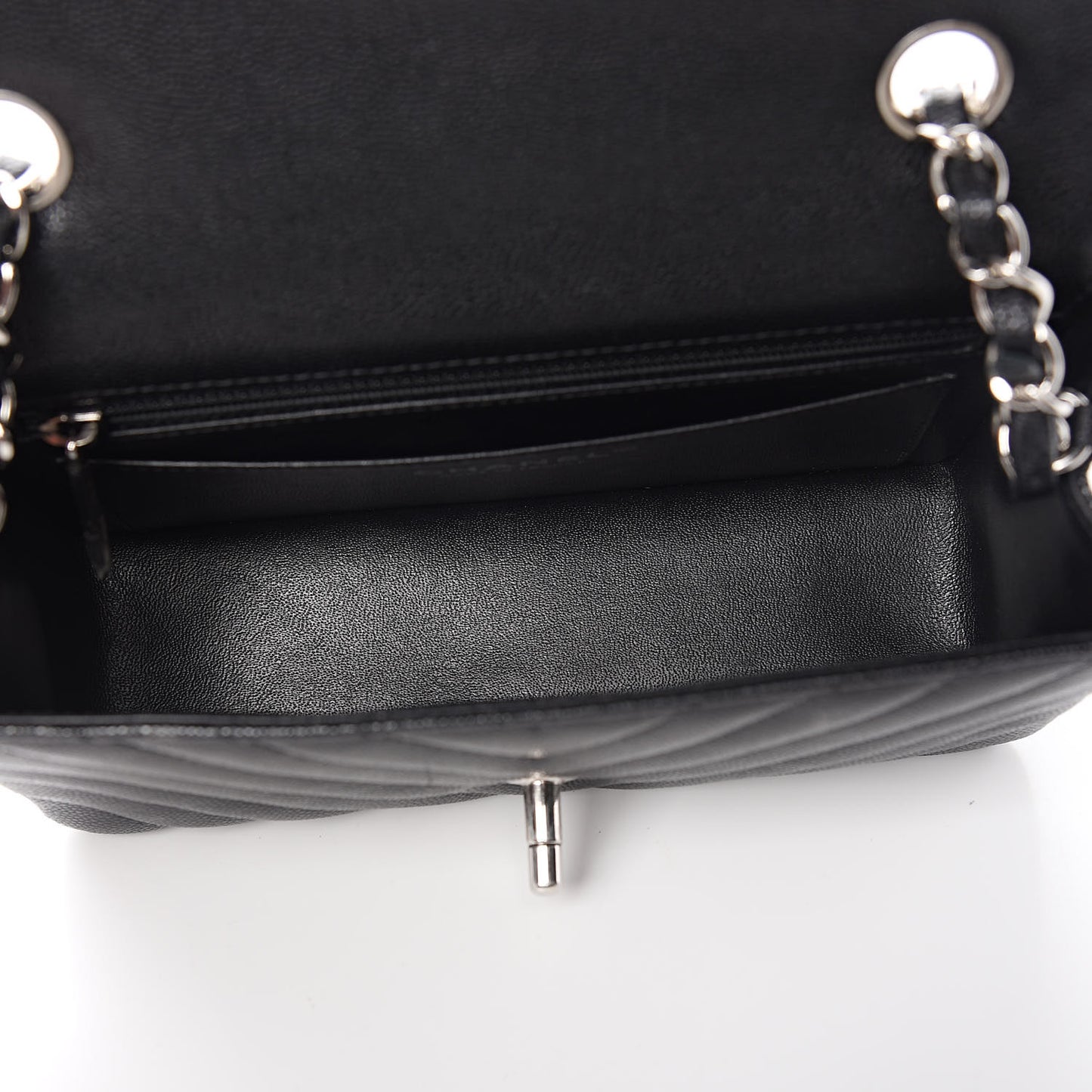 Caviar Chevron Quilted Mini Rectangular Flap Black
