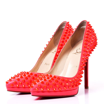Christian Louboutin Patent Pigalle Plato Spikes 120 Pumps 38 Fluo Rose Paris 4 of 9