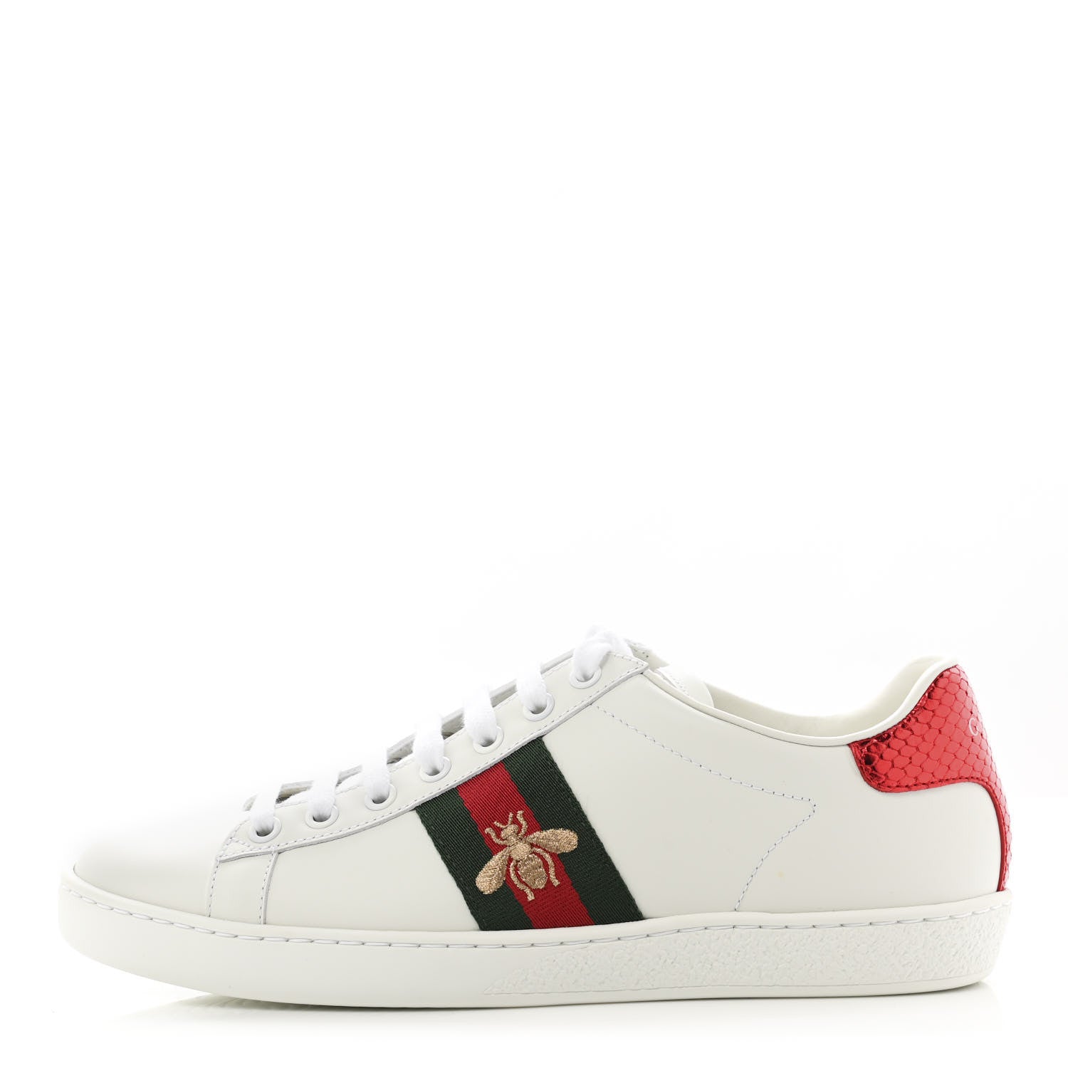 Gucci Calfskin Ayers Bee Embroidered Womens Ace Sneakers 38 White Green 1 of 9