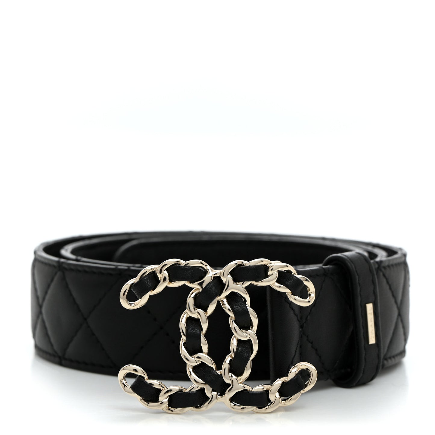 Calfskin Quilted CC Chain Belt 80 32 Black
