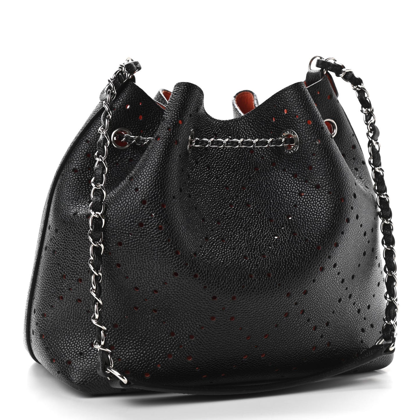 Caviar Perforated Drawstring CC Bag Black Orange