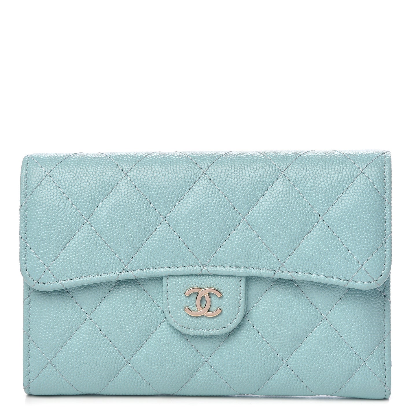 Caviar Quilted Medium Flap Wallet Light Blue