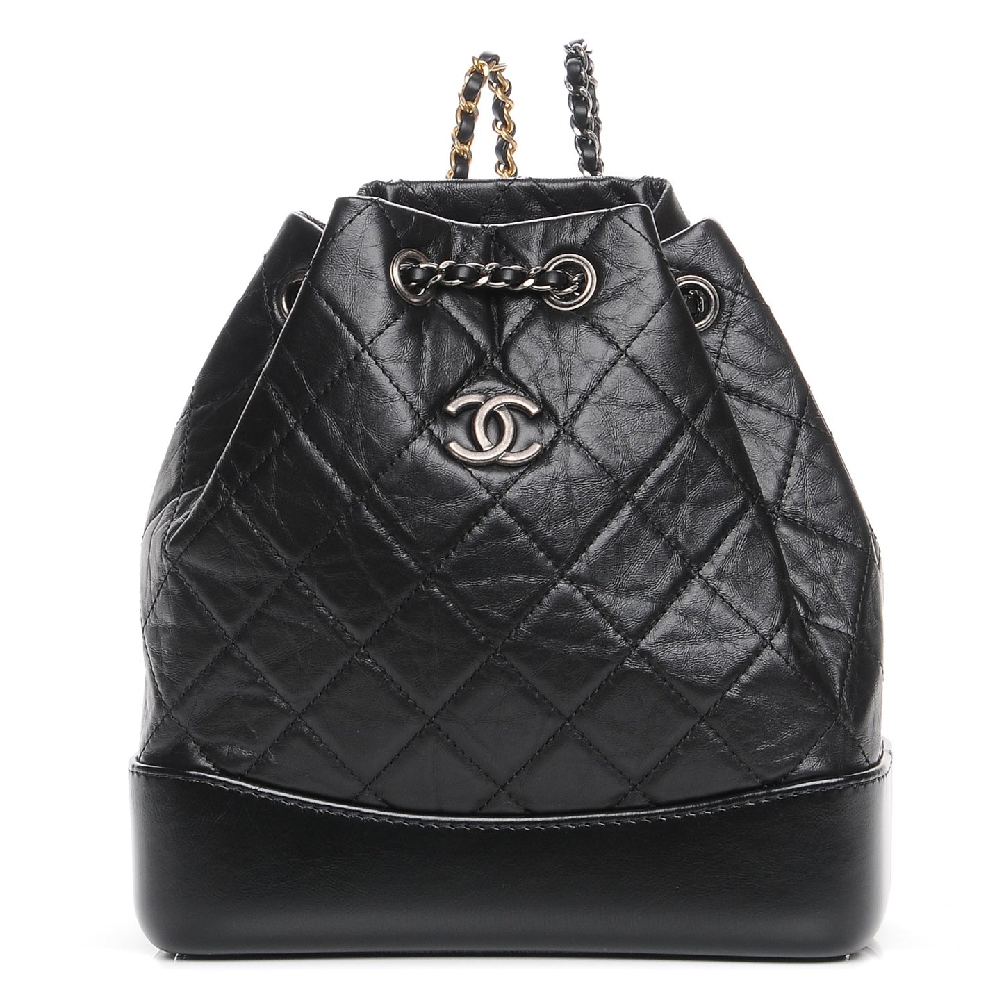 Aged Calfskin Quilted Gabrielle Backpack Black