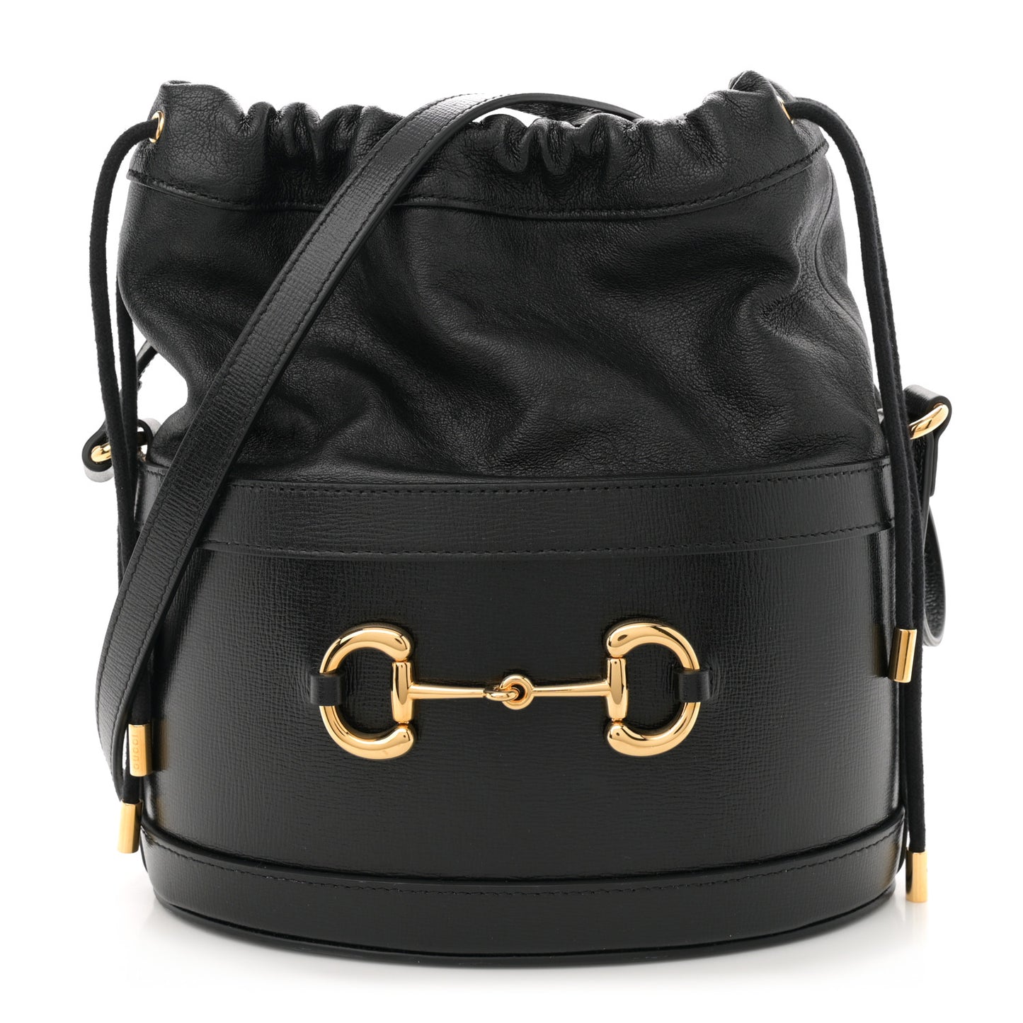 Azalea Sakai Calfskin Horsebit 1955 Drawstring Bucket Bag Black