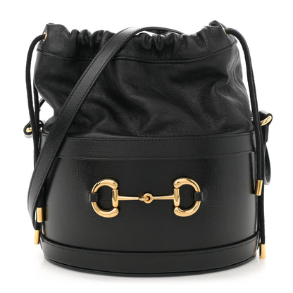 Gucci Azalea Sakai Calfskin Horsebit 1955 Drawstring Bucket Bag Black 1 of 10