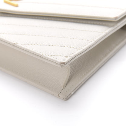 Saint Laurent Grain De Poudre Matelasse Chevron Monogram Envelope Chain Crema Soft 10 of 17