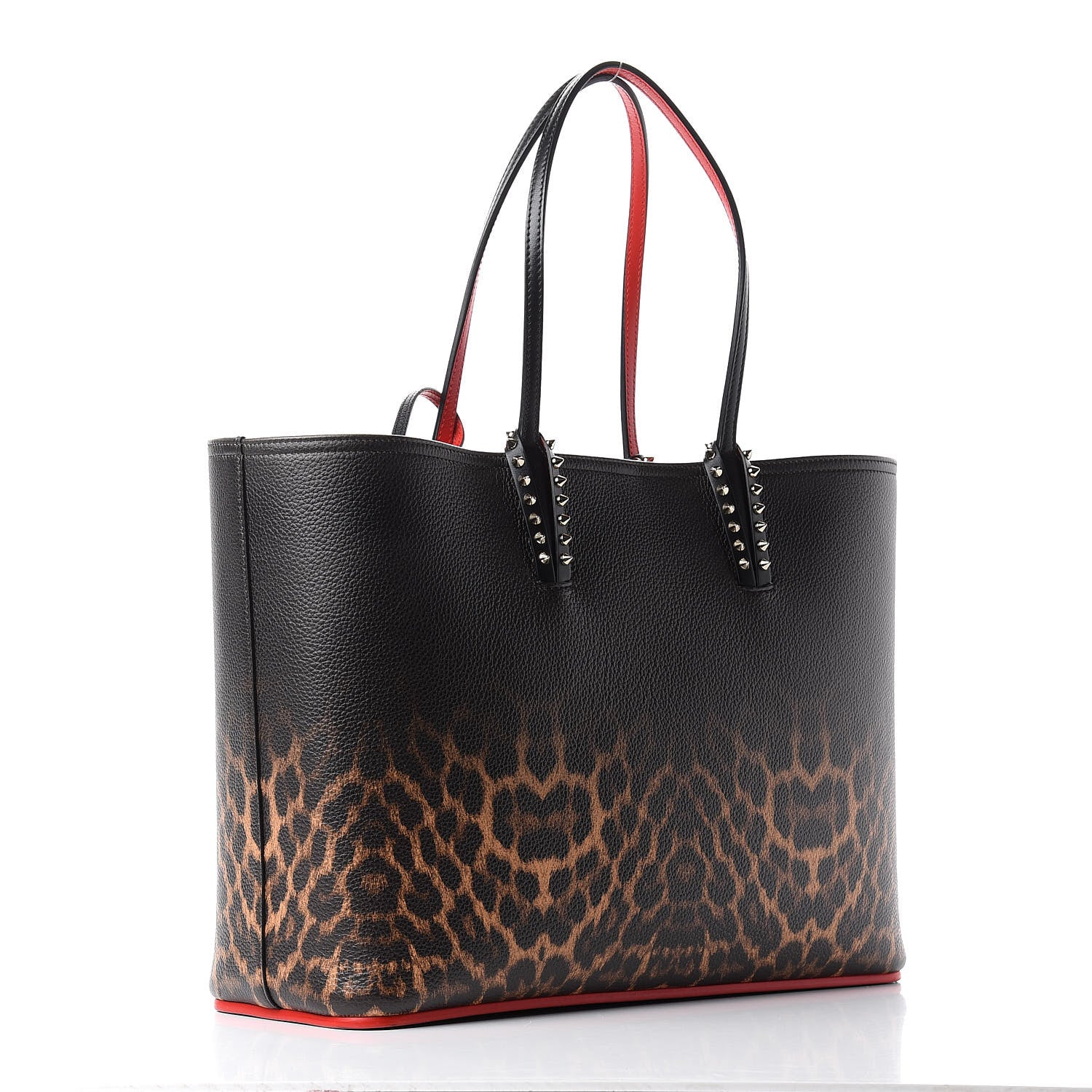 Christian Louboutin Calfskin Degrade Leopard Print Spikes East West Cabata Tote Black Multi 3 of 9