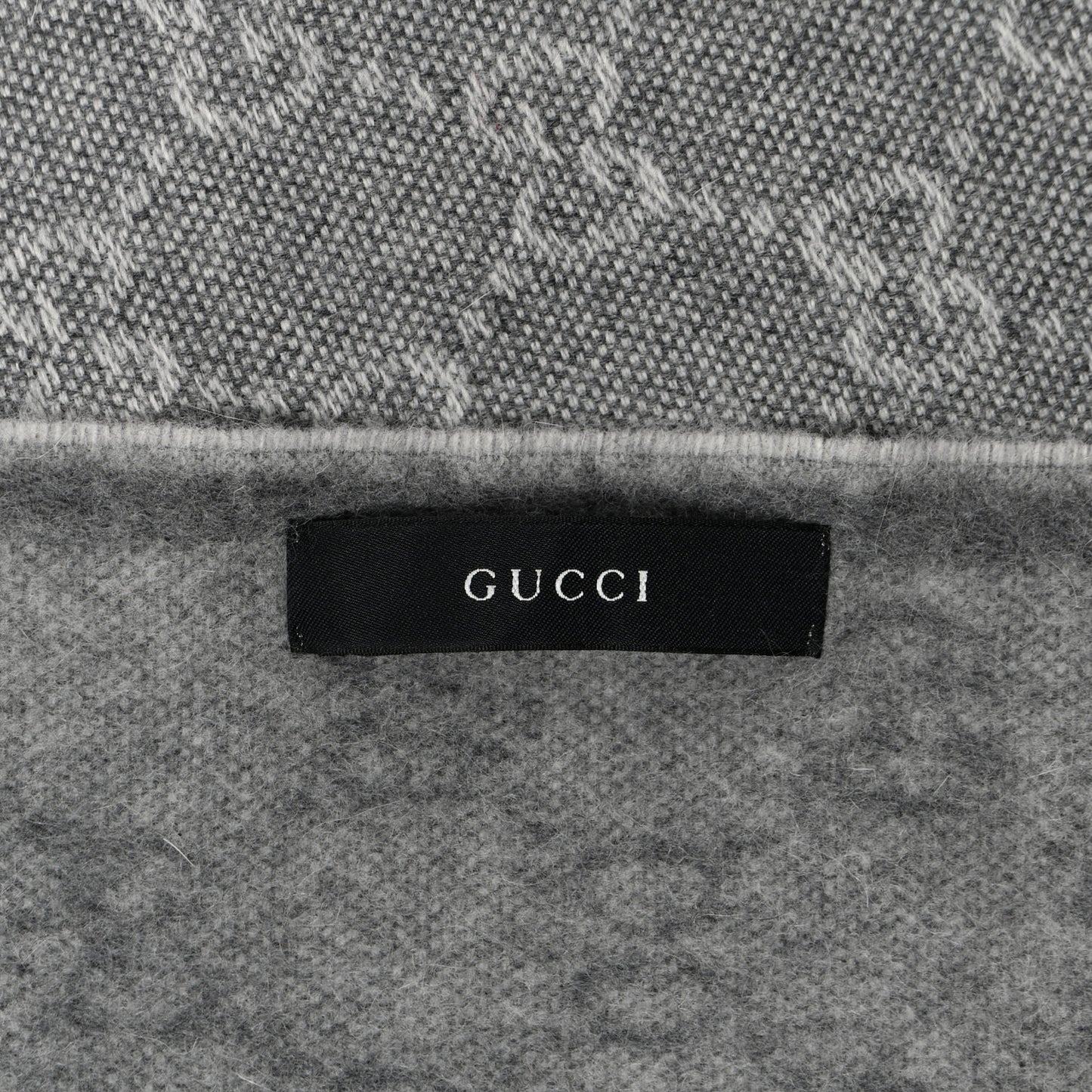 Wool Jacquard Monogram Fringe Scarf Grey