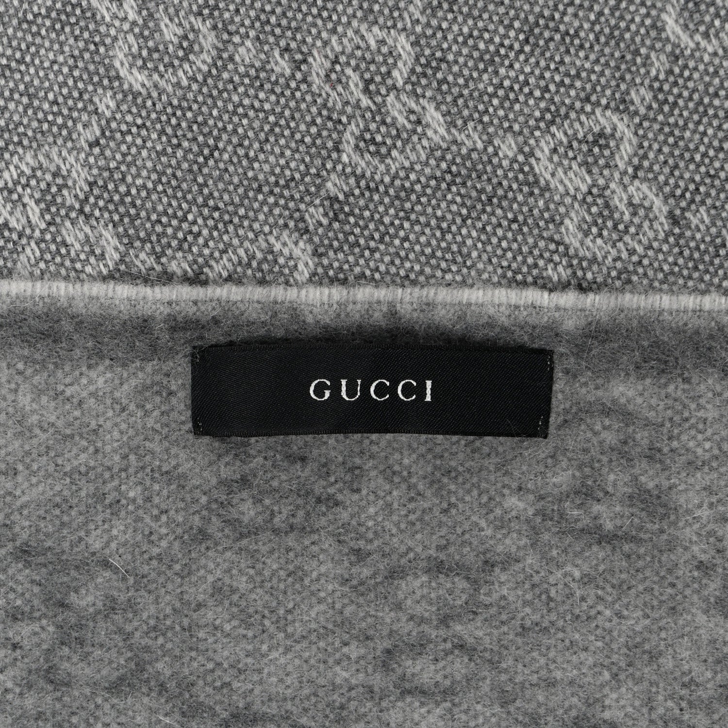 Gucci Wool Jacquard Monogram Fringe Scarf Grey 3 of 3