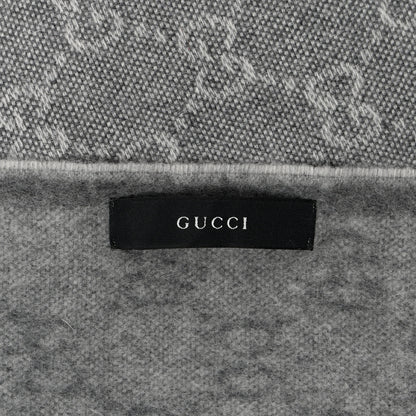 Gucci Wool Jacquard Monogram Fringe Scarf Grey 3 of 3