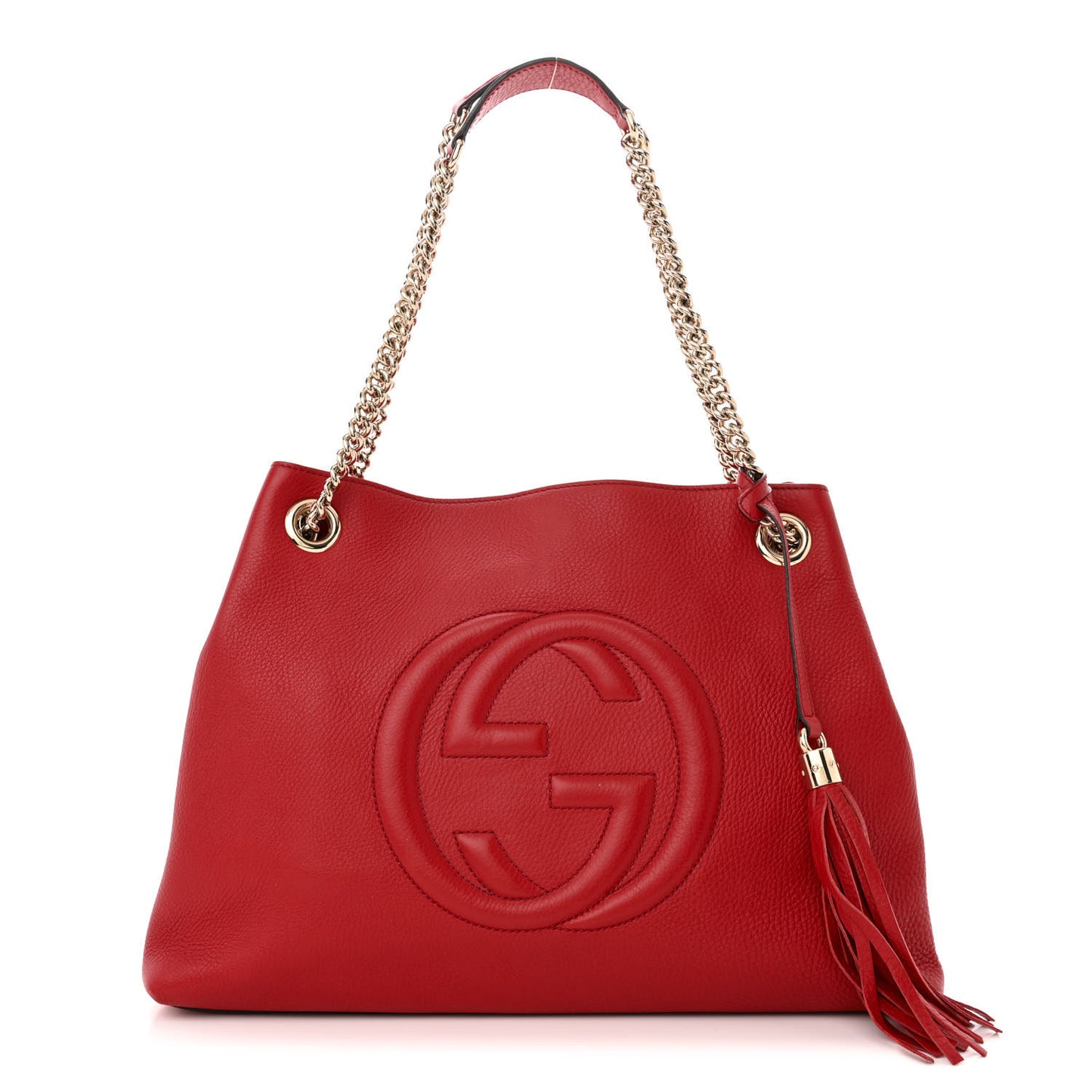 Pebbled Calfskin Medium Soho Chain Shoulder Bag Tabasco Red