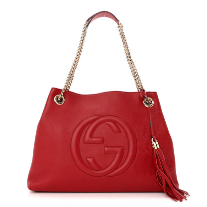Gucci Pebbled Calfskin Medium Soho Chain Shoulder Bag Tabasco Red 1 of 12