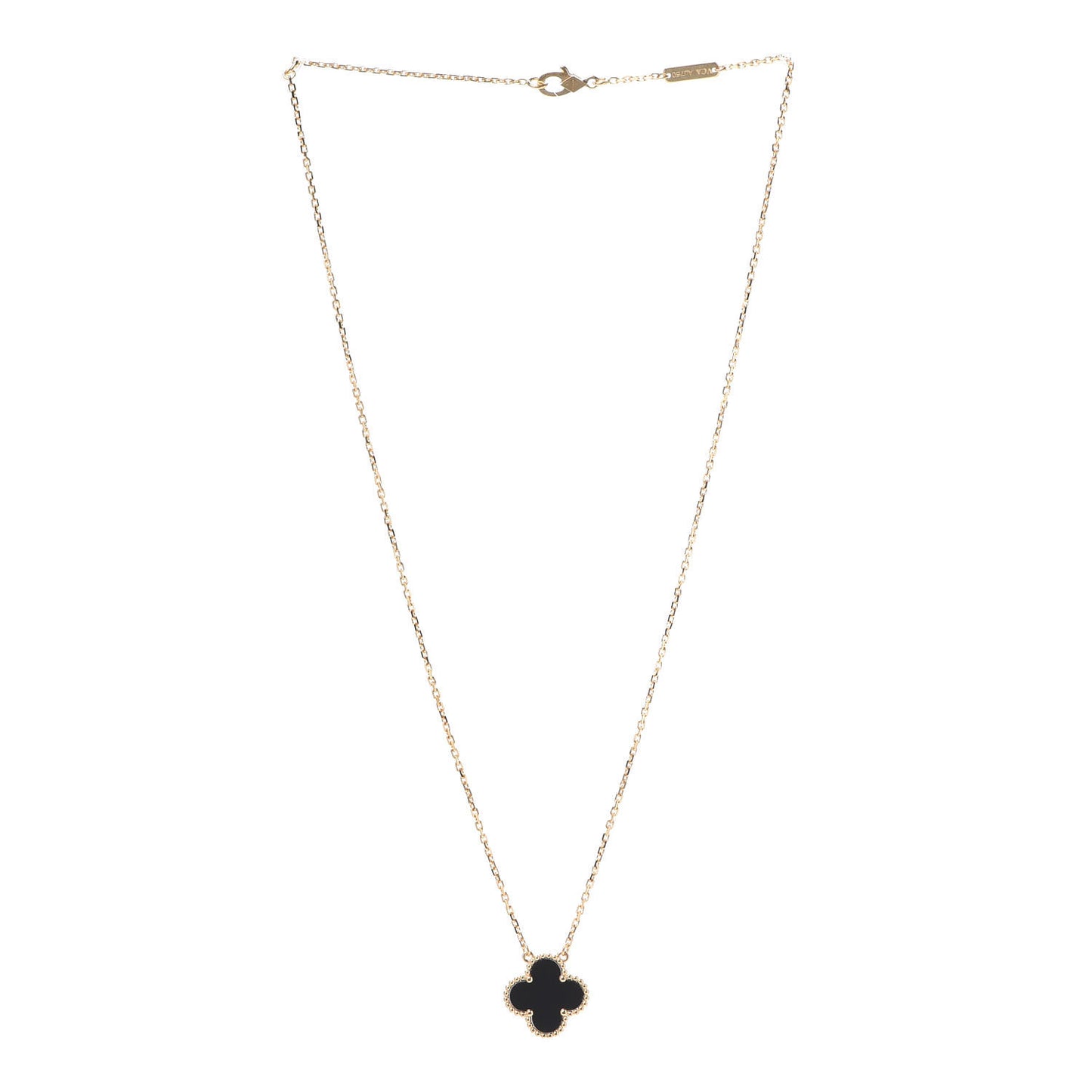 18K Yellow Gold Black Onyx Vintage Alhambra Pendant Necklace